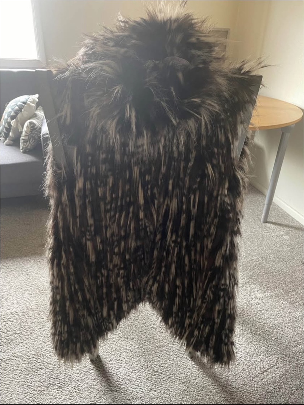 Faux Fur Shawl Vest in Black and Beige